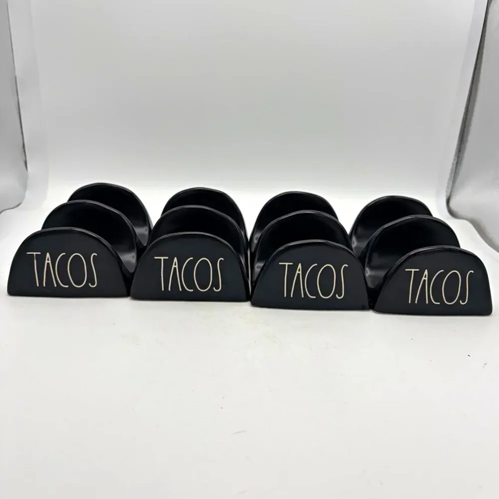 Rae Dunn Artisan Collection TACOS 4pc Divided Ceramic Serving Bowls Black